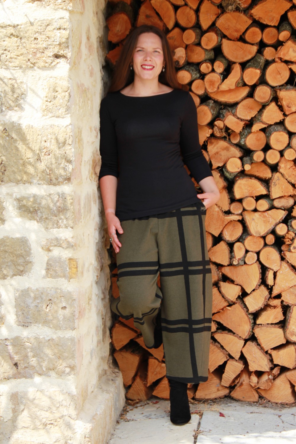 Neirami Luxury Fleece Easy Trouser Moss Maxi Check
