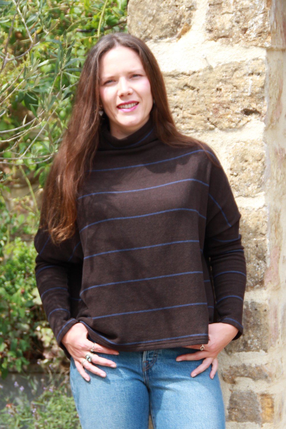 Neirami Thomas Boxy High Neck Jumper Fondente Stripe