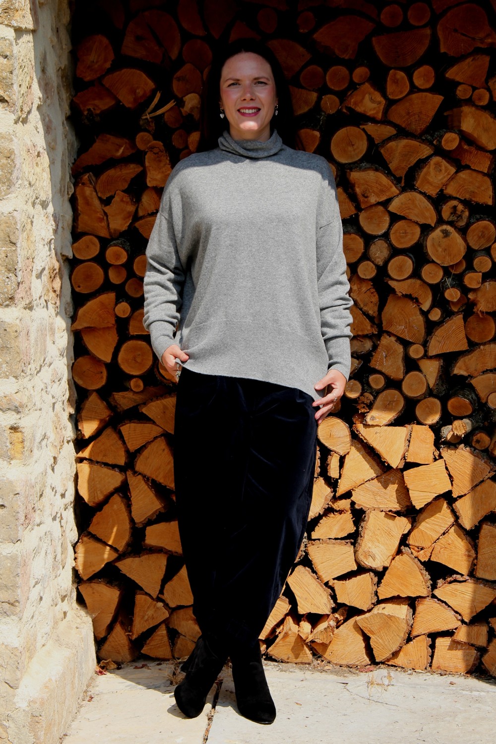 Neirami One-Sized Wool/Cashmere Polo Neck Knit Acciaio