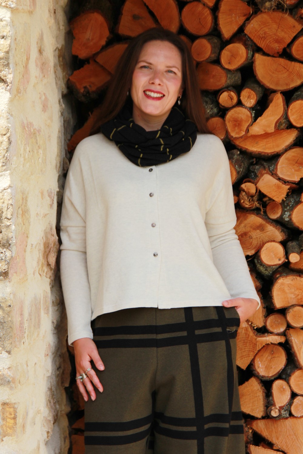 Neirami Fleece Knit Super Snood Olive Stripe