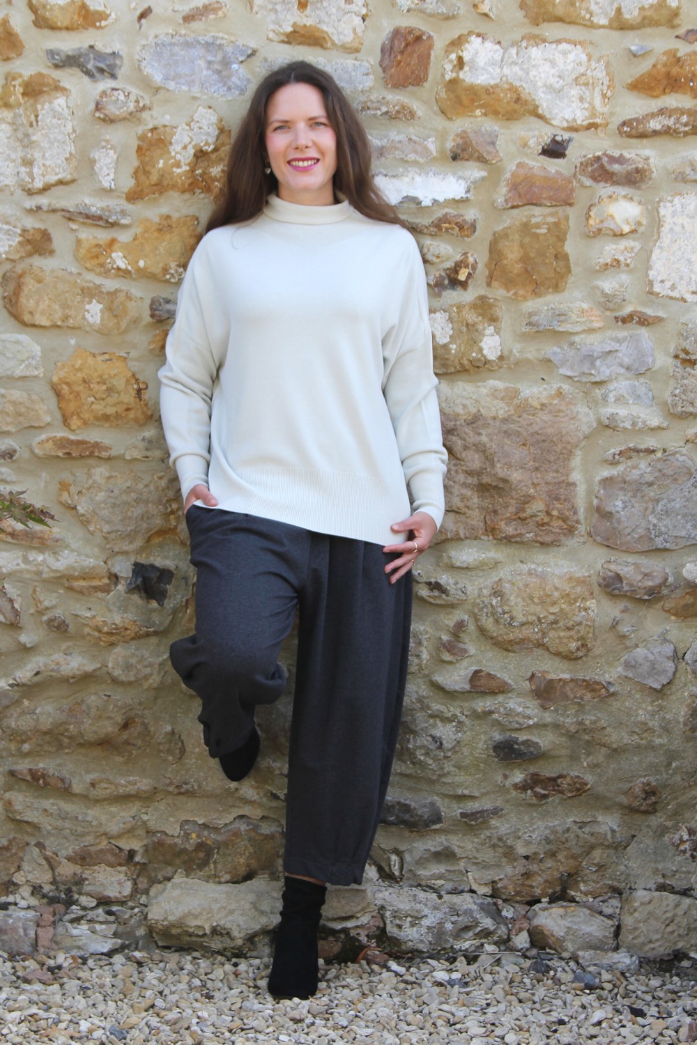 Neirami Modula One-Sized Wide Ribbed Polo Neck Knit Stucco
