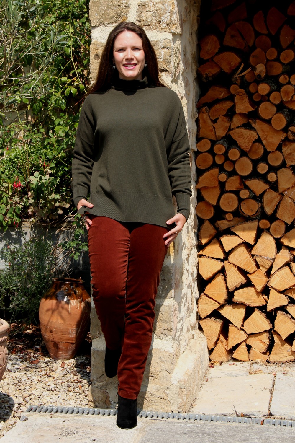 Neirami Modula One-Sized Wide Ribbed Polo Neck Knit Military