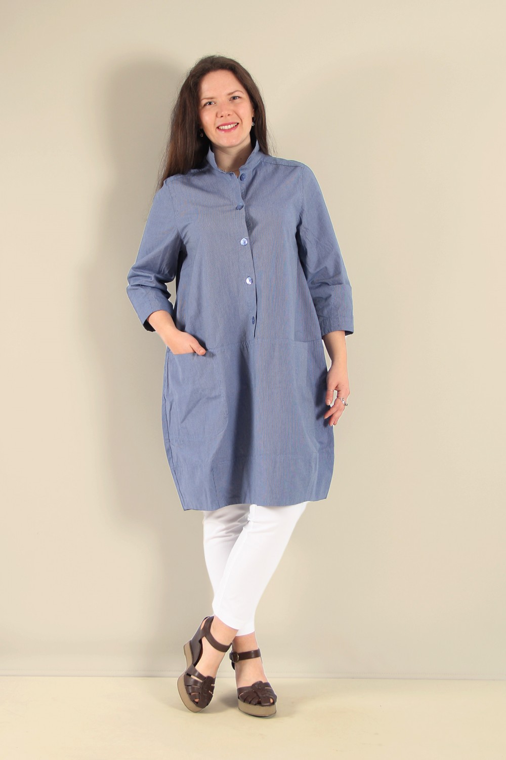 Noen Cotton Drill Cocoon Tunic/Dress Steel Blue