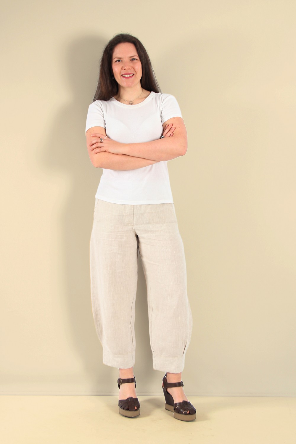 LINEN - VISCOSE TROUSERS - Oyster-white