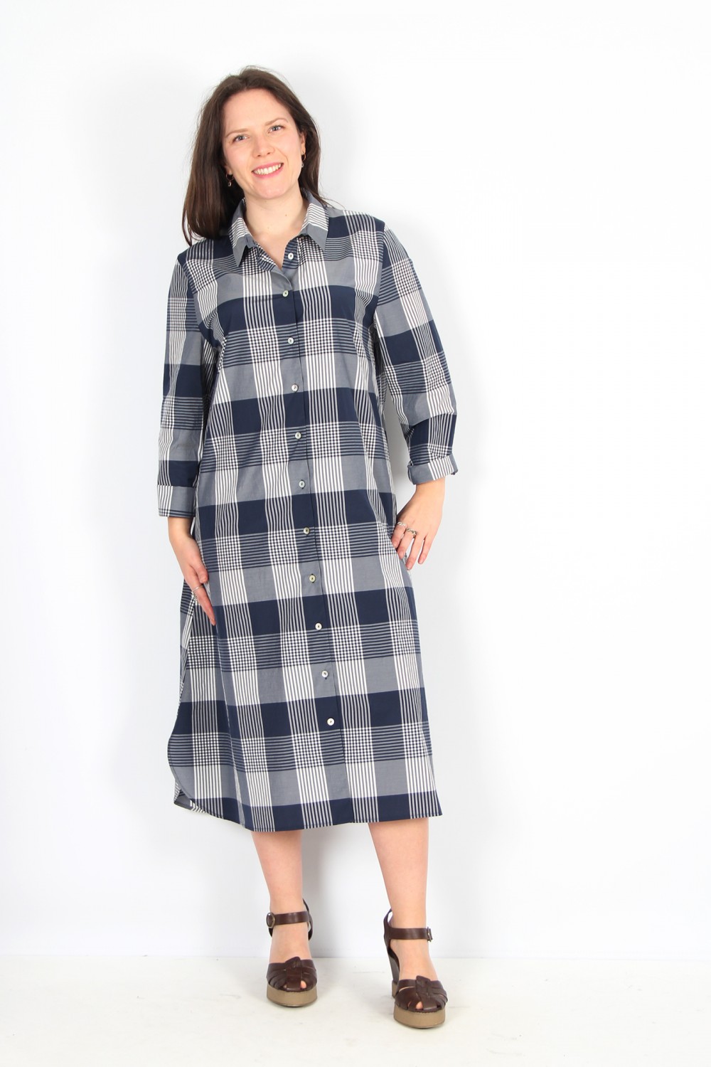 OSKA Dress 431 Night / Cotton Blend with Gingham Check