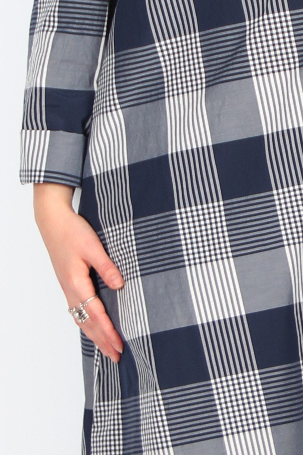 OSKA Dress 431 Night / Cotton Blend with Gingham Check