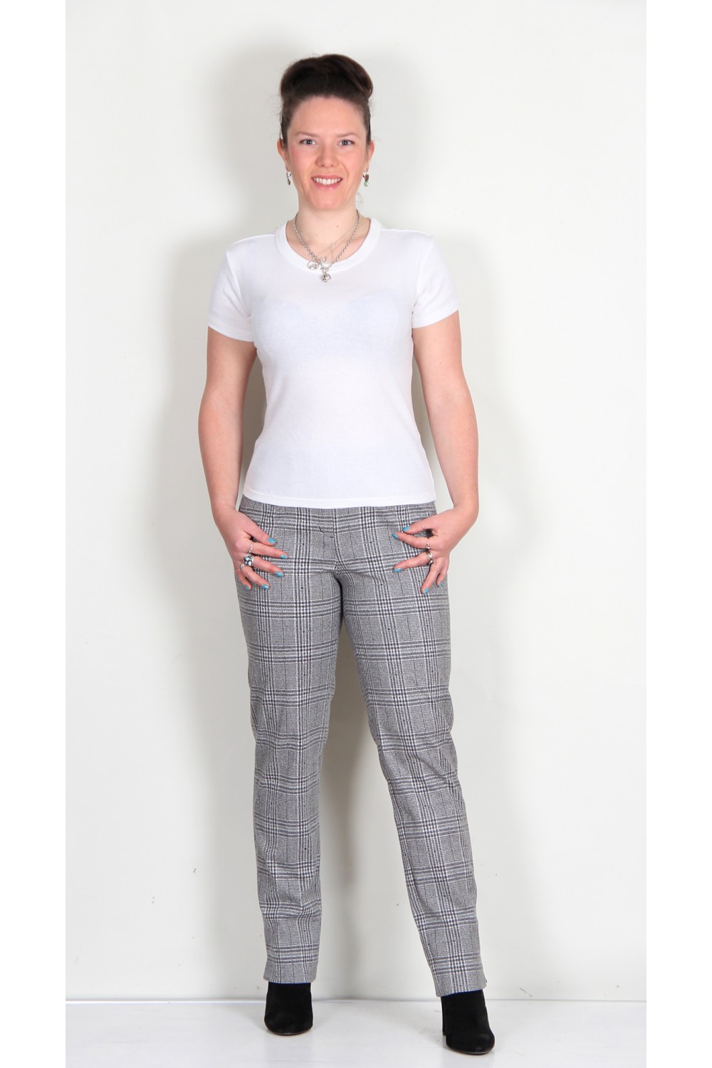 Robell Trousers Mimi Check Silver/Grey