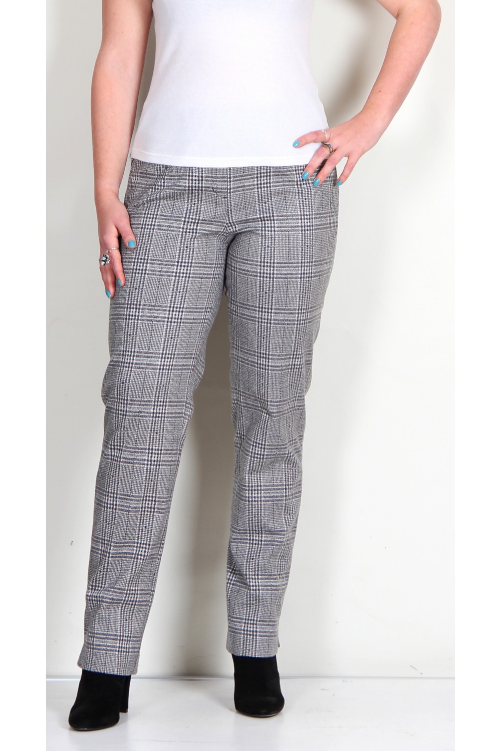 Robell Trousers Mimi Check Silver/Grey