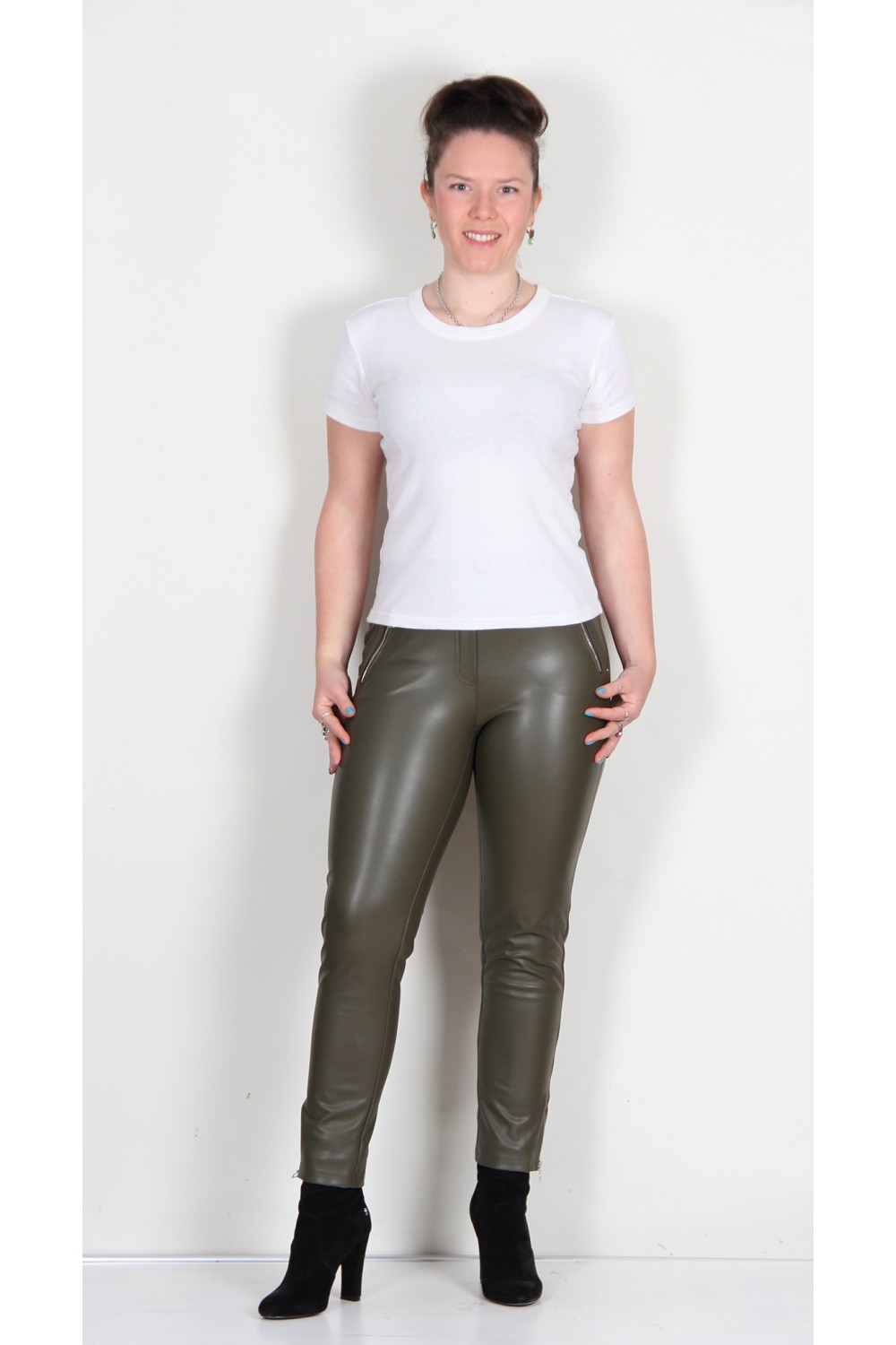 Robell Trousers Nena Faux Leather Dark Olive