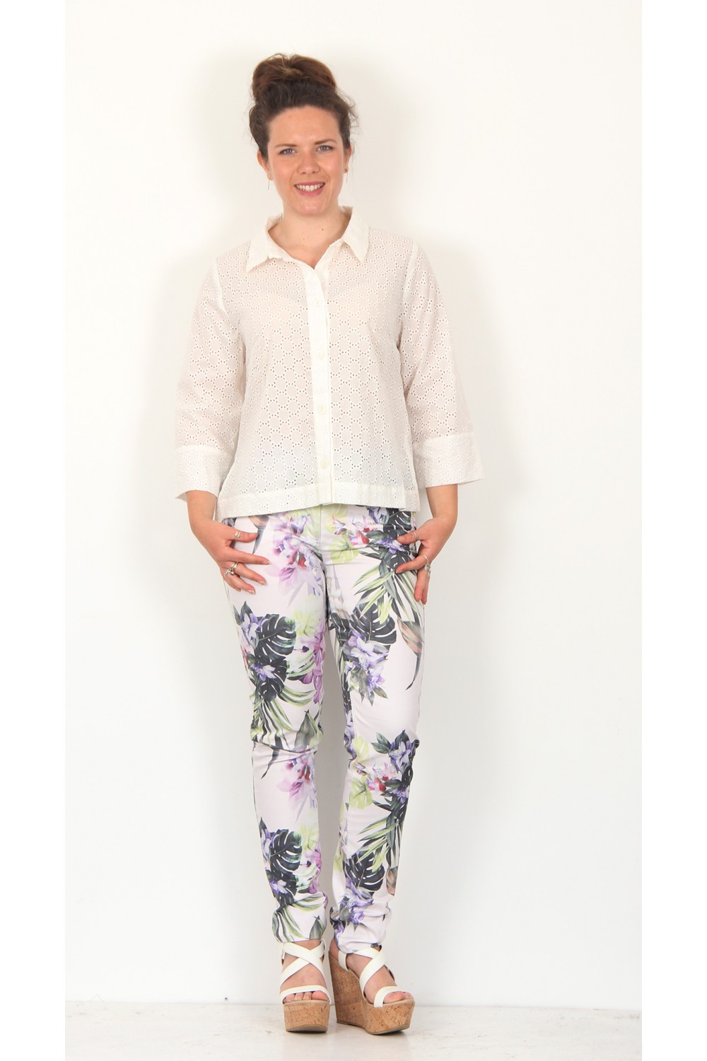 Robell Trousers Elena Tropical Floral Jean Green