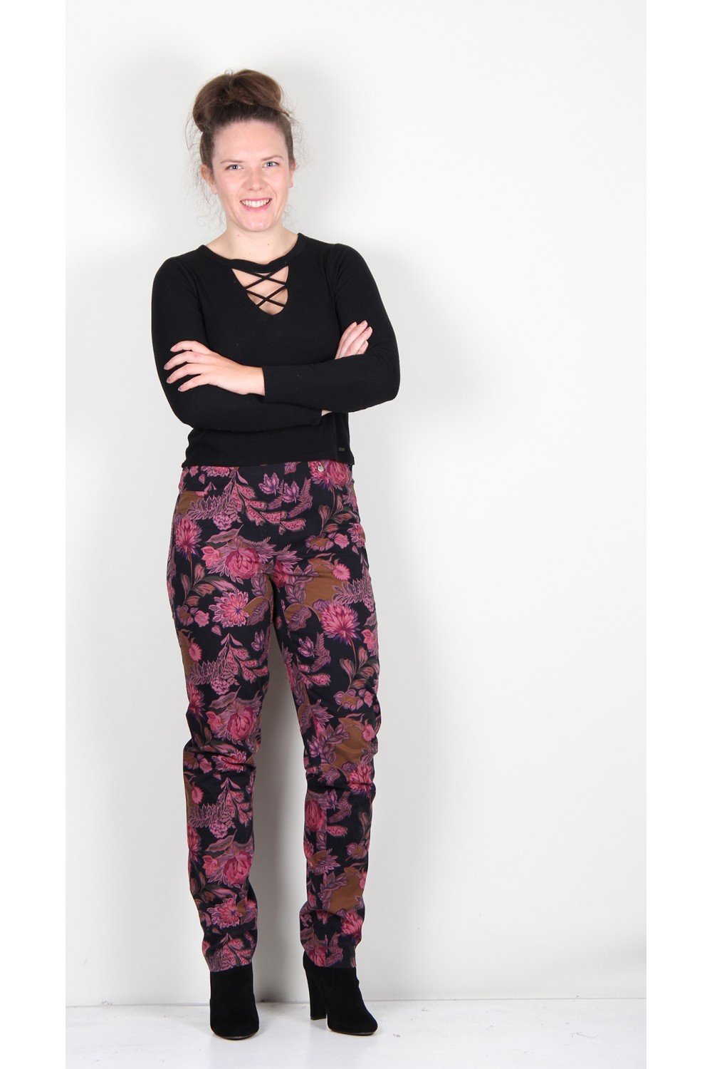 Robell Trousers Bella Floral Pink