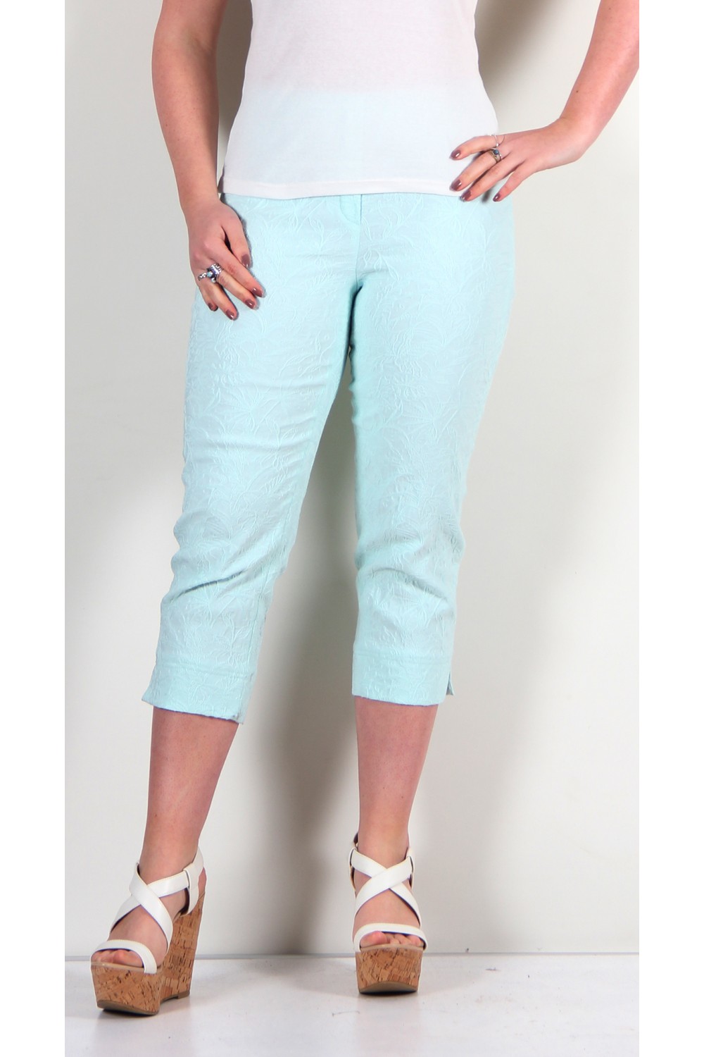 Robell Trousers Marie 07 Jacquard Crop Mint