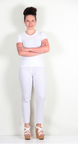Robell Trousers Bella 09 Seersucker Stripe 7/8 Crop Grey/White