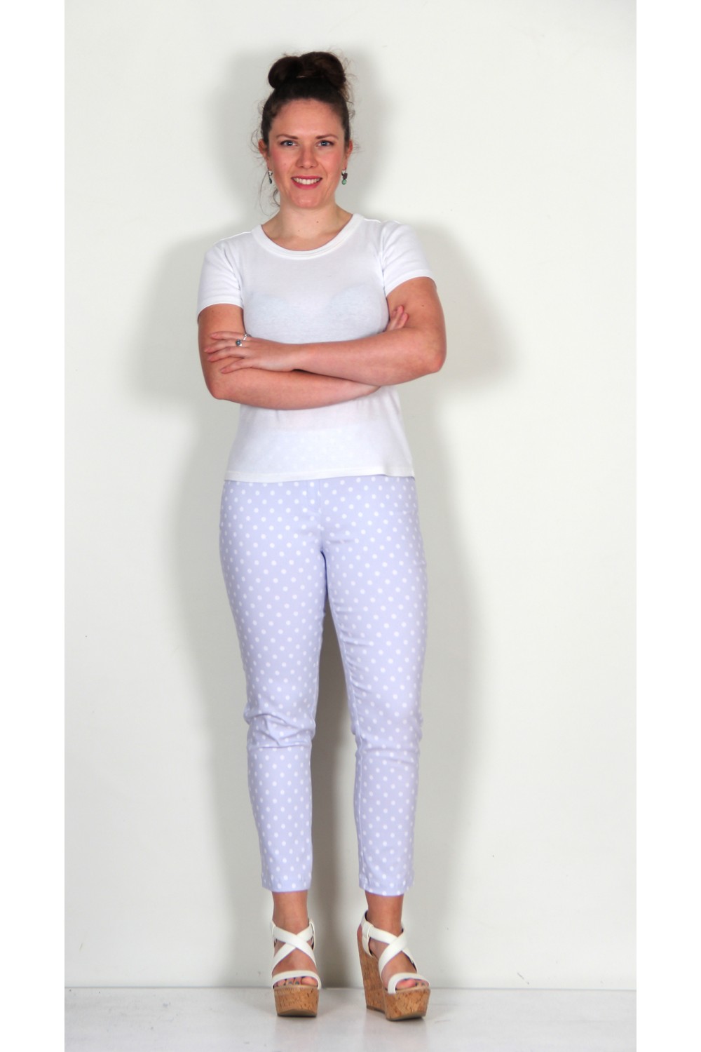 Robell Trousers Bella 09 Polka Dot 7/8 Crop Silver