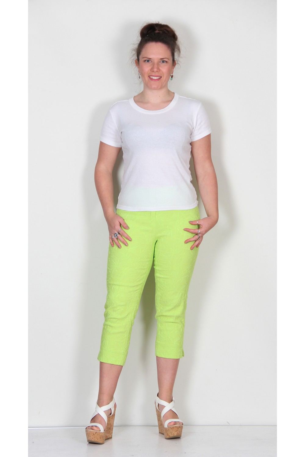 Robell Trousers Marie 07 Jacquard Crop Lime