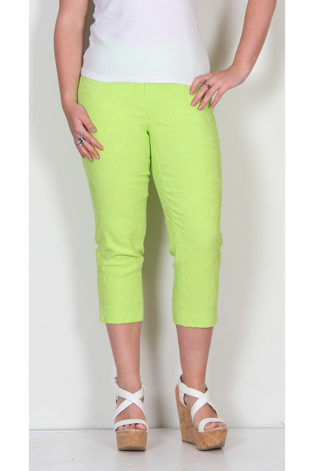 Robell Trousers Marie 07 Jacquard Crop Lime