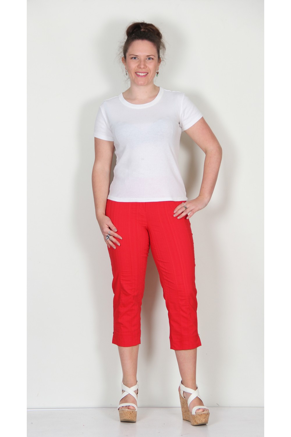 Robell Trousers Marie 07 Seersucker Crop Rose