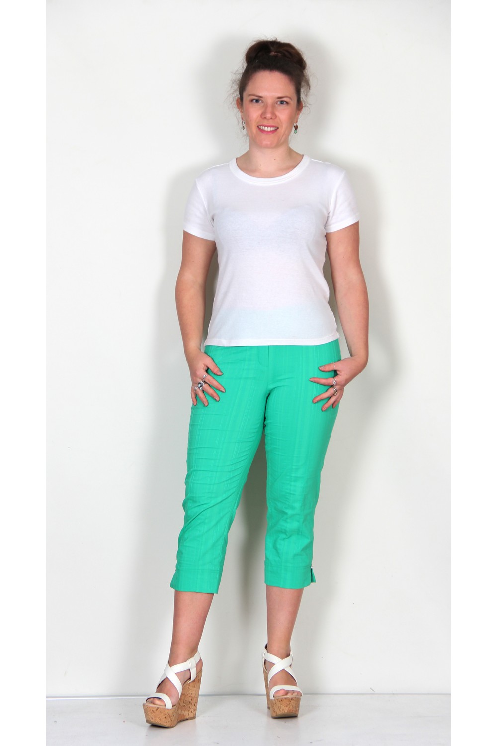 Robell Trousers Marie 07 Seersucker Crop Green