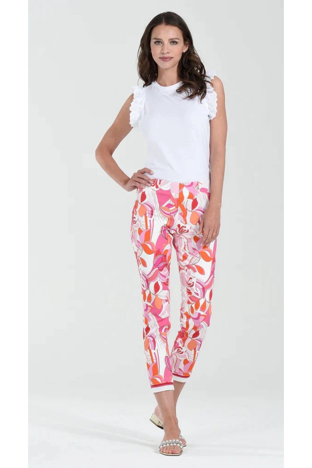 Robell Trousers Bella 09 Tropical Floral 7/8 Crop Rose