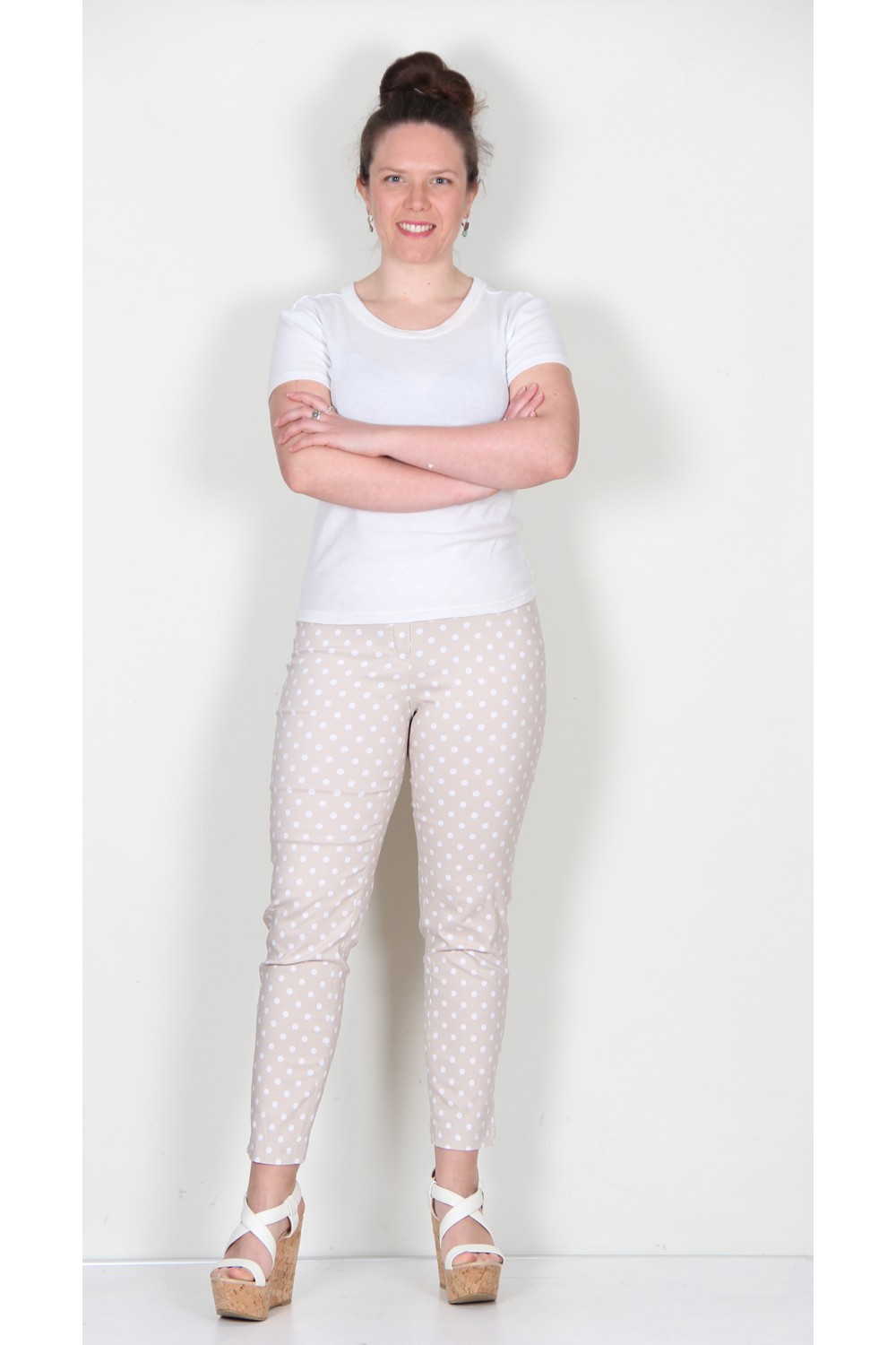 Robell Trousers Bella 09 Polka Dot 7/8 Crop Beige