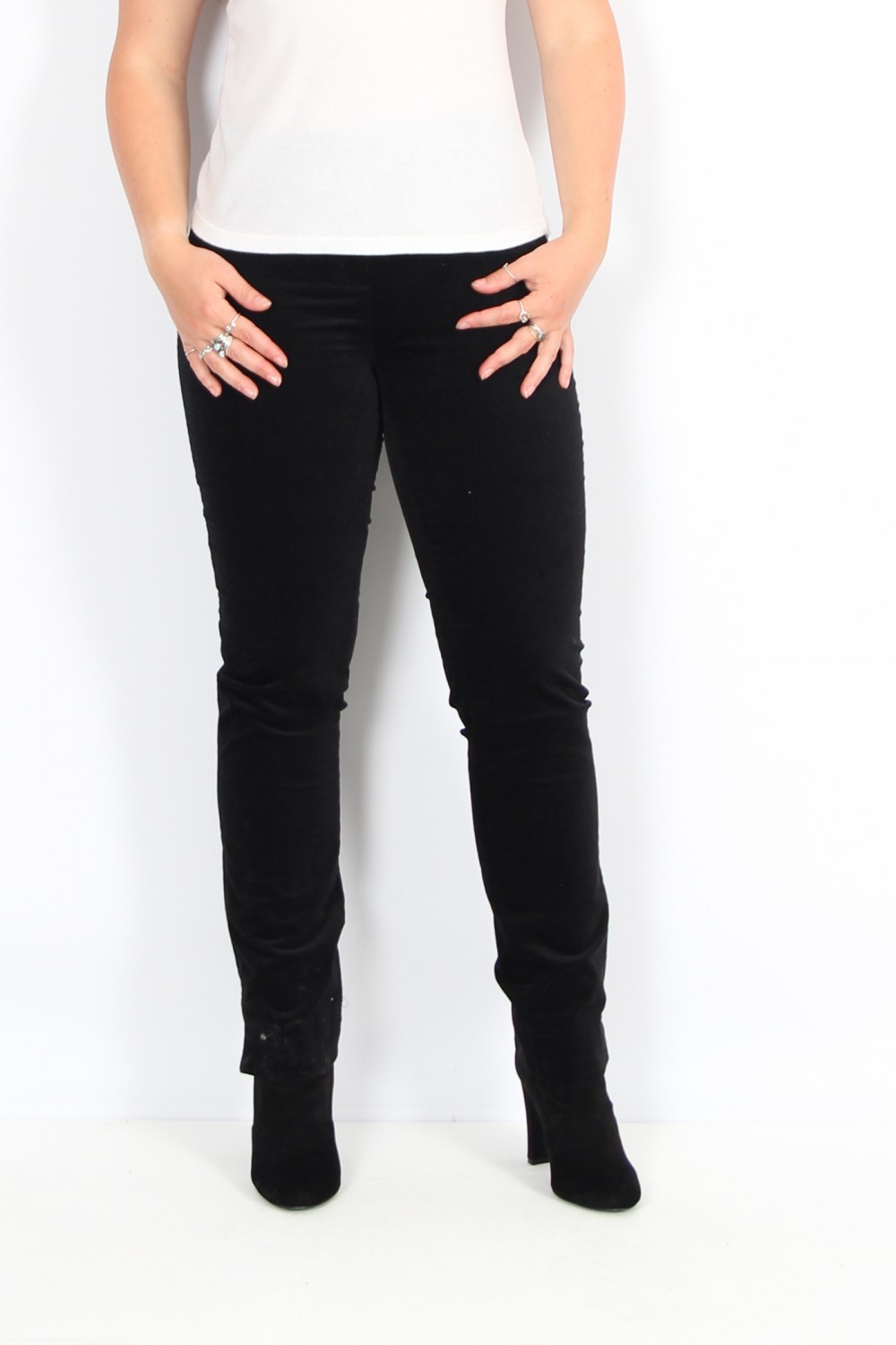 Robell Trousers Marie Full Length Velvet Black