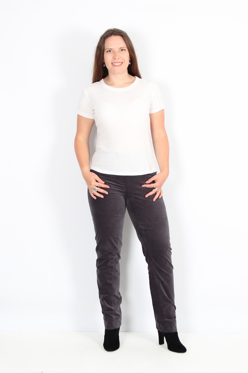 Robell Trousers Marie Full Length Velvet Grey