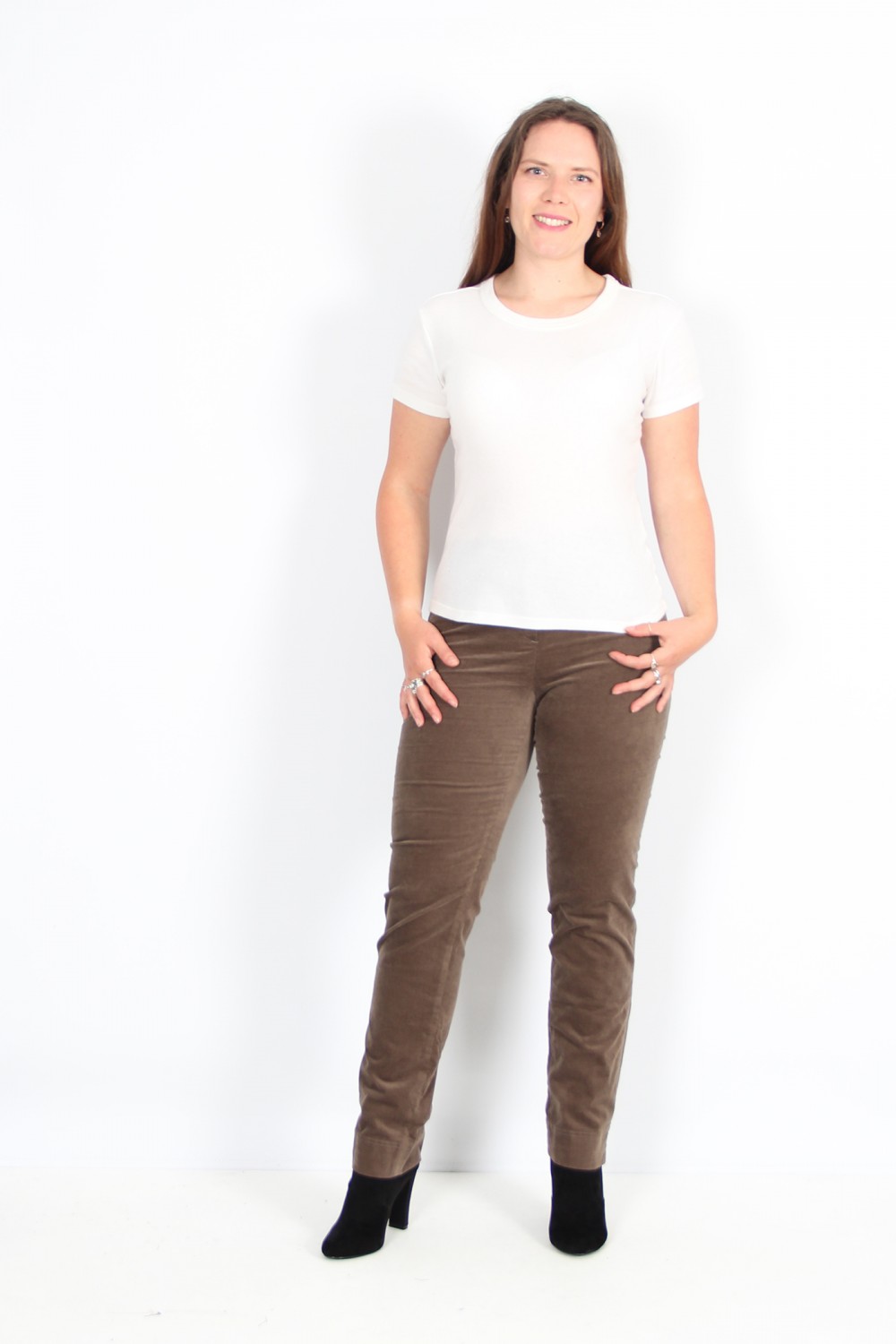 Robell Trousers Marie Full Length Velvet Taupe