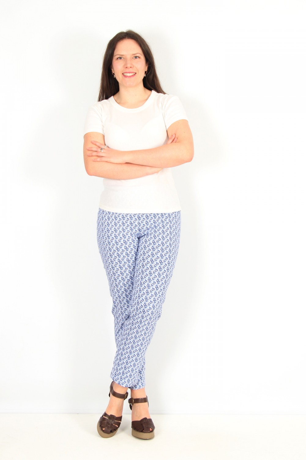 Robell Trouser Bella 09 Geo Print 7/8 Crop Denim