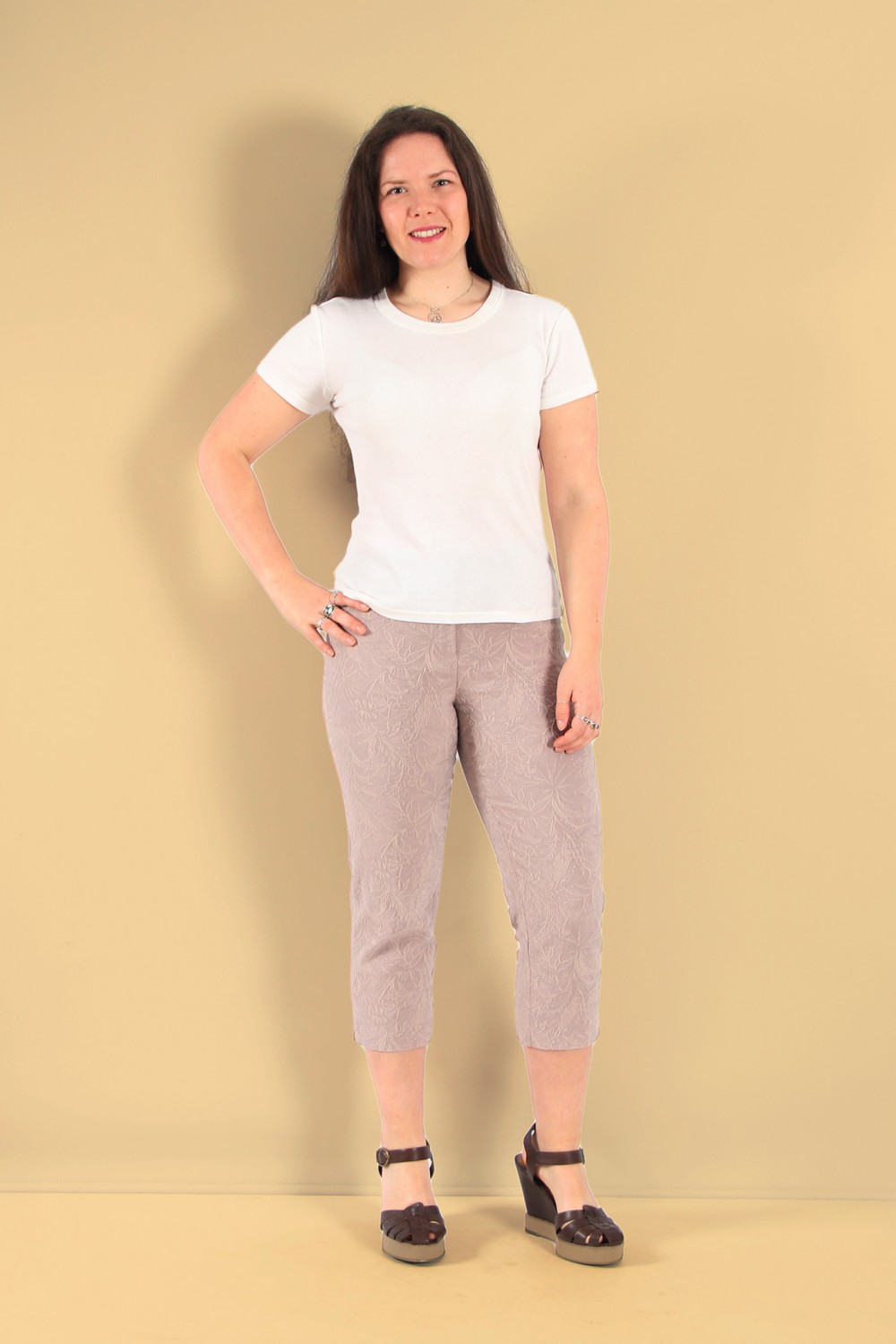 Robell Trousers Marie 07 Jacquard Crop Taupe