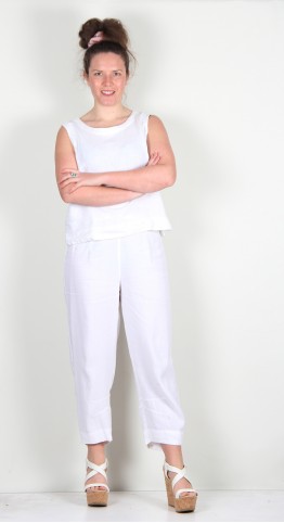 Sahara Clothing Textured Linen Crop Bubble Pant White