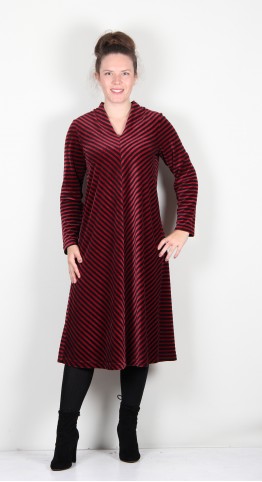 Sahara Clothing Two Tone Velvet Stripe Dress Damson/Black