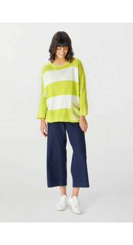 SAHARA Merino Blend Stripe Sweater Lime/White