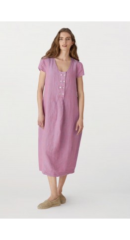 SAHARA Cross Dye Placket Linen Dress Petal