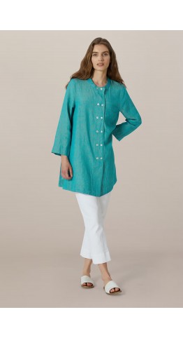 SAHARA Cross Dye Double Button Linen Shirt Mallard