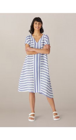 SAHARA Stripe A-line Linen Dress Delphi/White