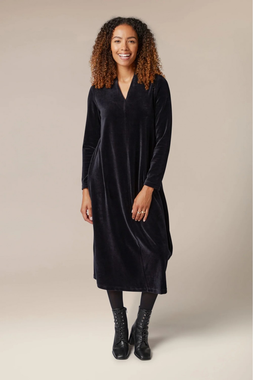 SAHARA Velvet Jersey V Neck Dress Black