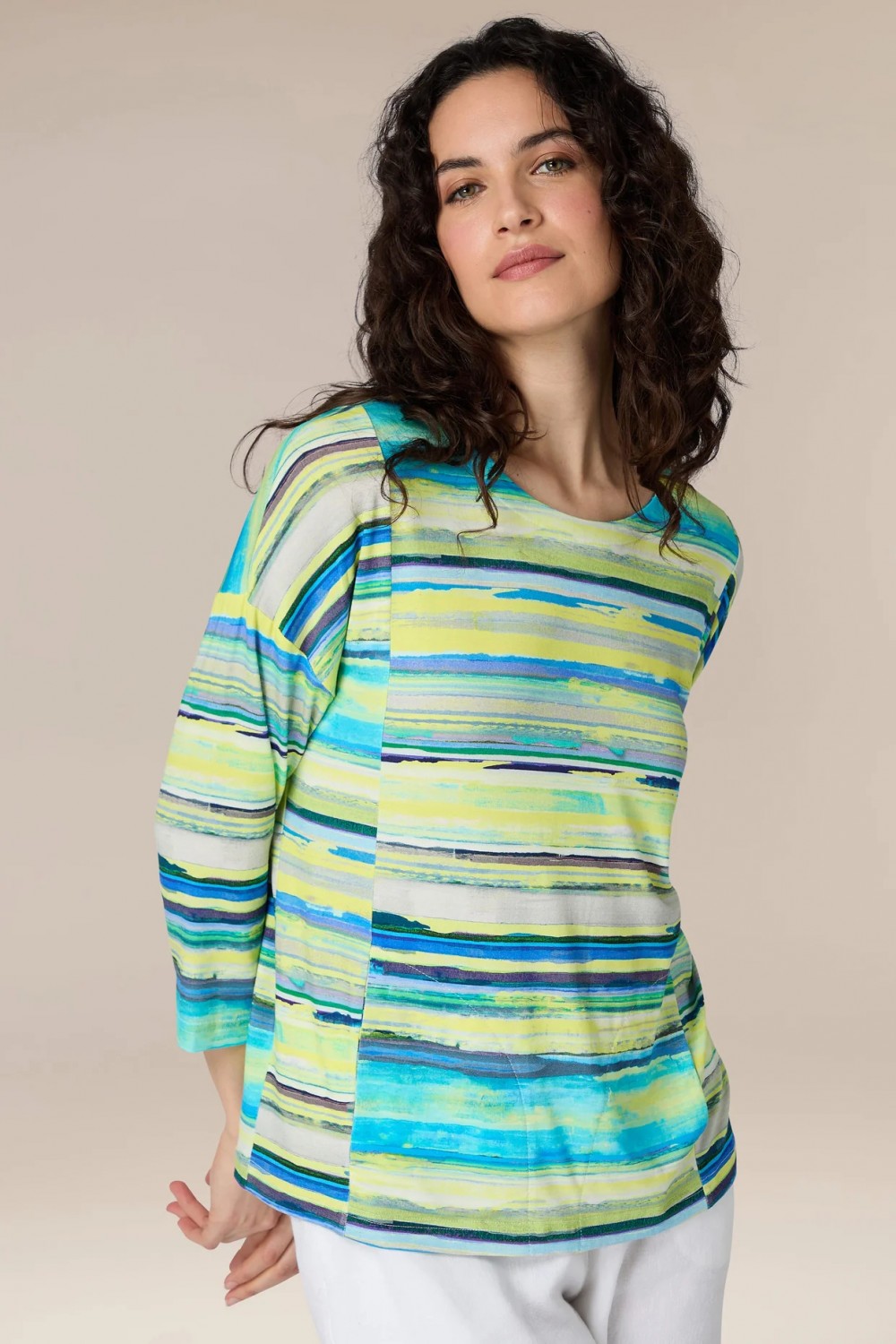 SAHARA Cyan Stripe Jersey Top Multi