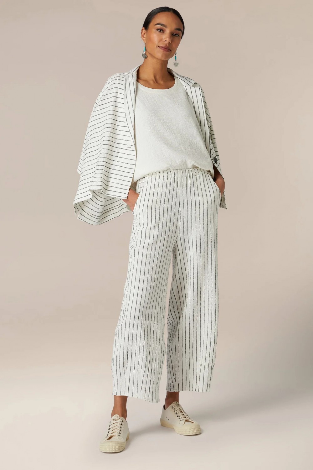 SAHARA Linen Viscose Stripe Trouser Ivory/Black
