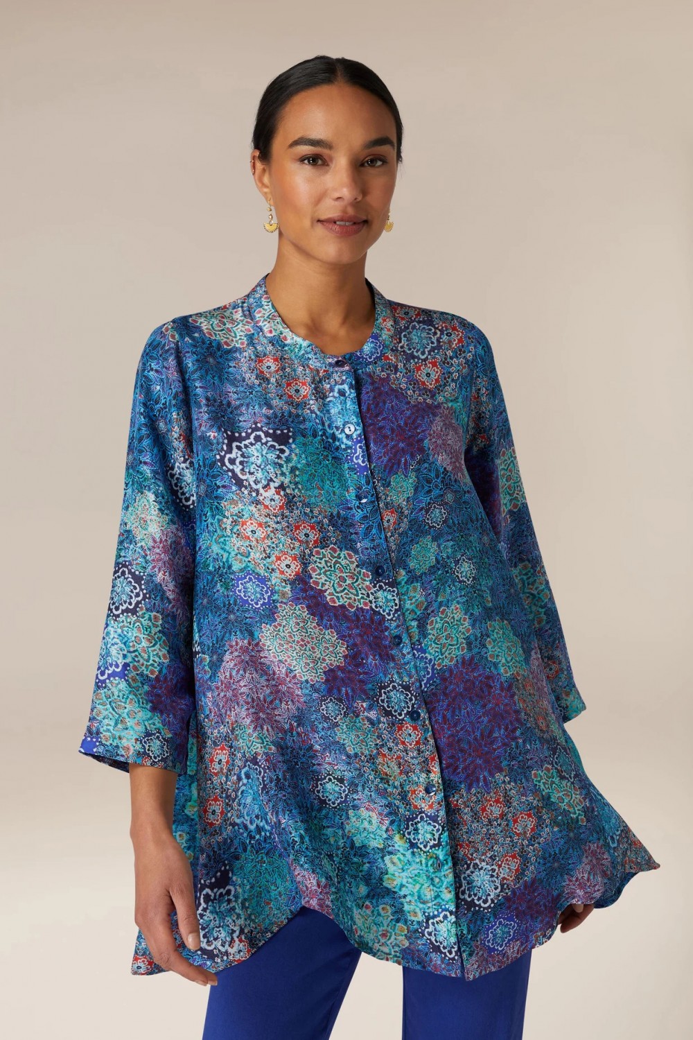 SAHARA Abstract Mandala Tile Silk Shirt Multi