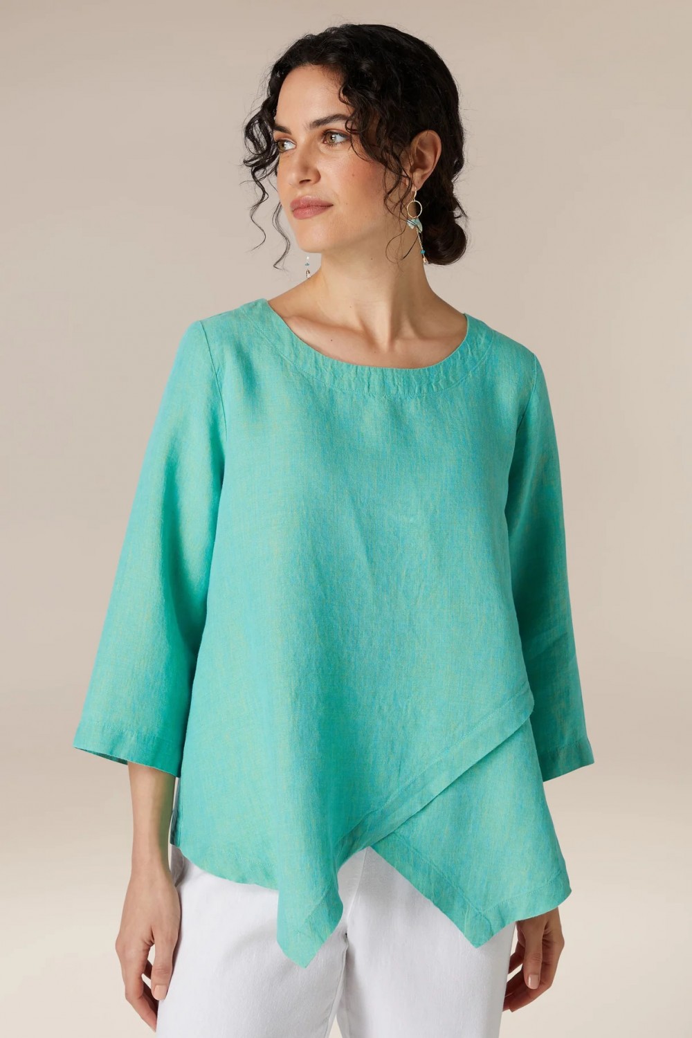 SAHARA Cross Dye Asymmetric Linen Tunic Aqua