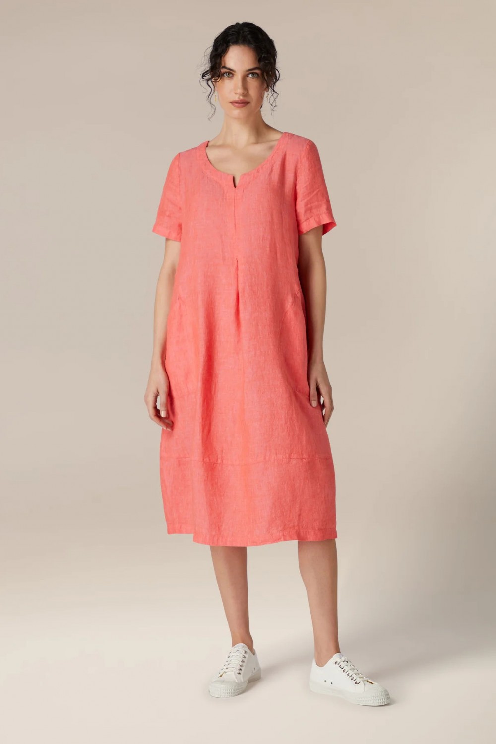 SAHARA Cross Dye Pleat Front Linen Dress Strawberry
