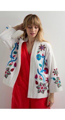 Sahara Boho Embroidery Jacket Ivory/Multi