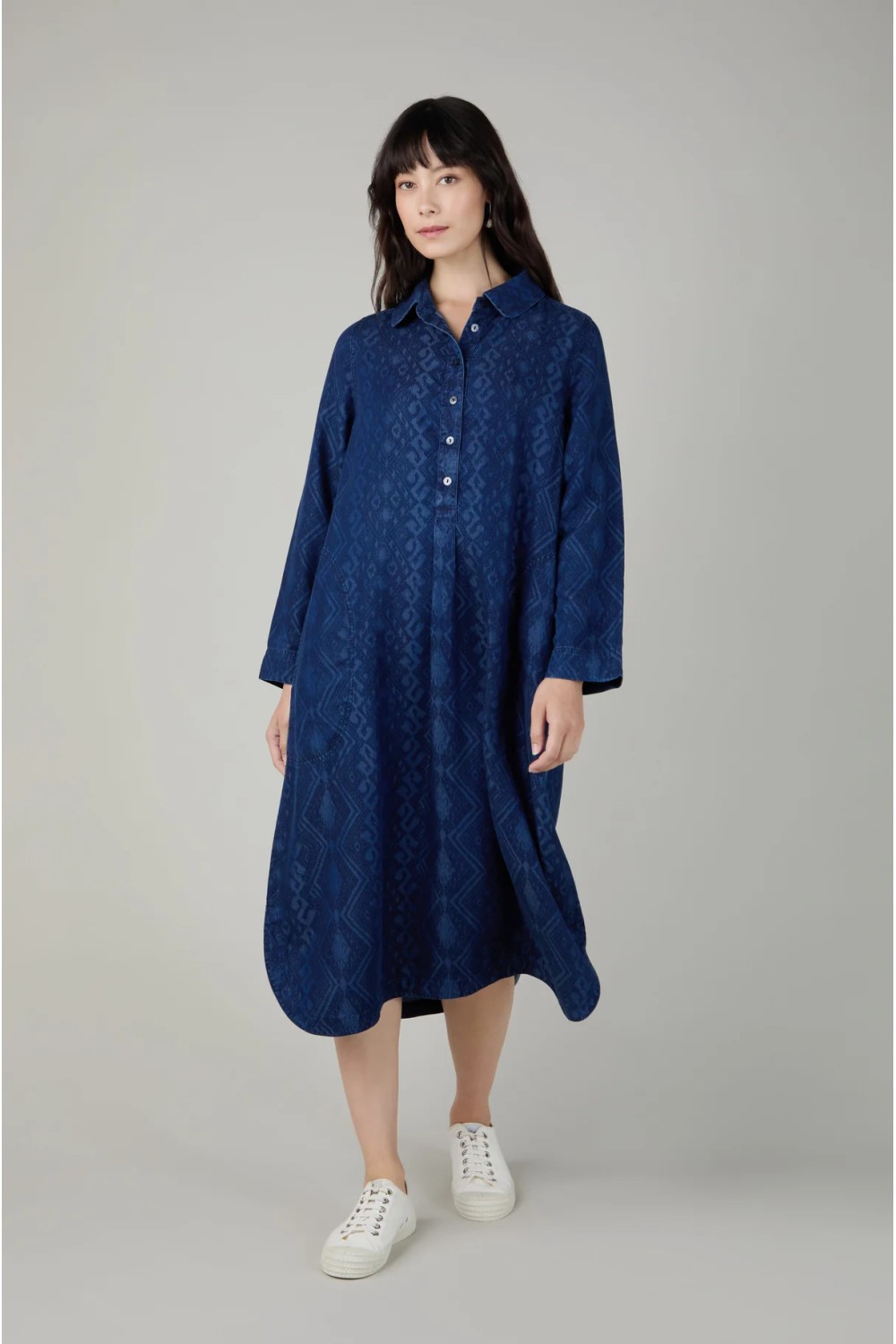 Sahara Dark Denim Diamond Patchwork Print Dress Denim