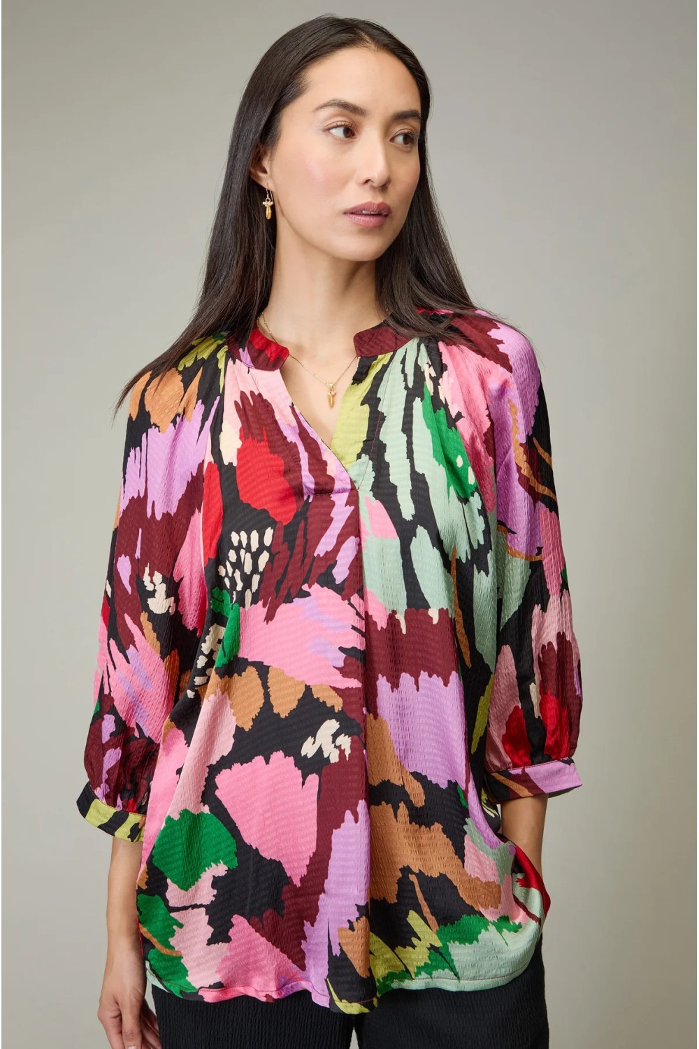 Sahara Textured Viscose Floral Collage Print Top Multi