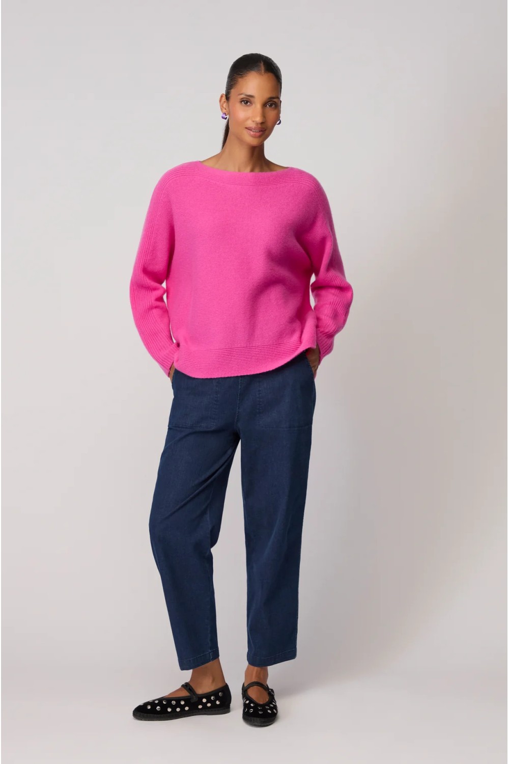 Sahara Merino Rib Detail Jumper Flamingo