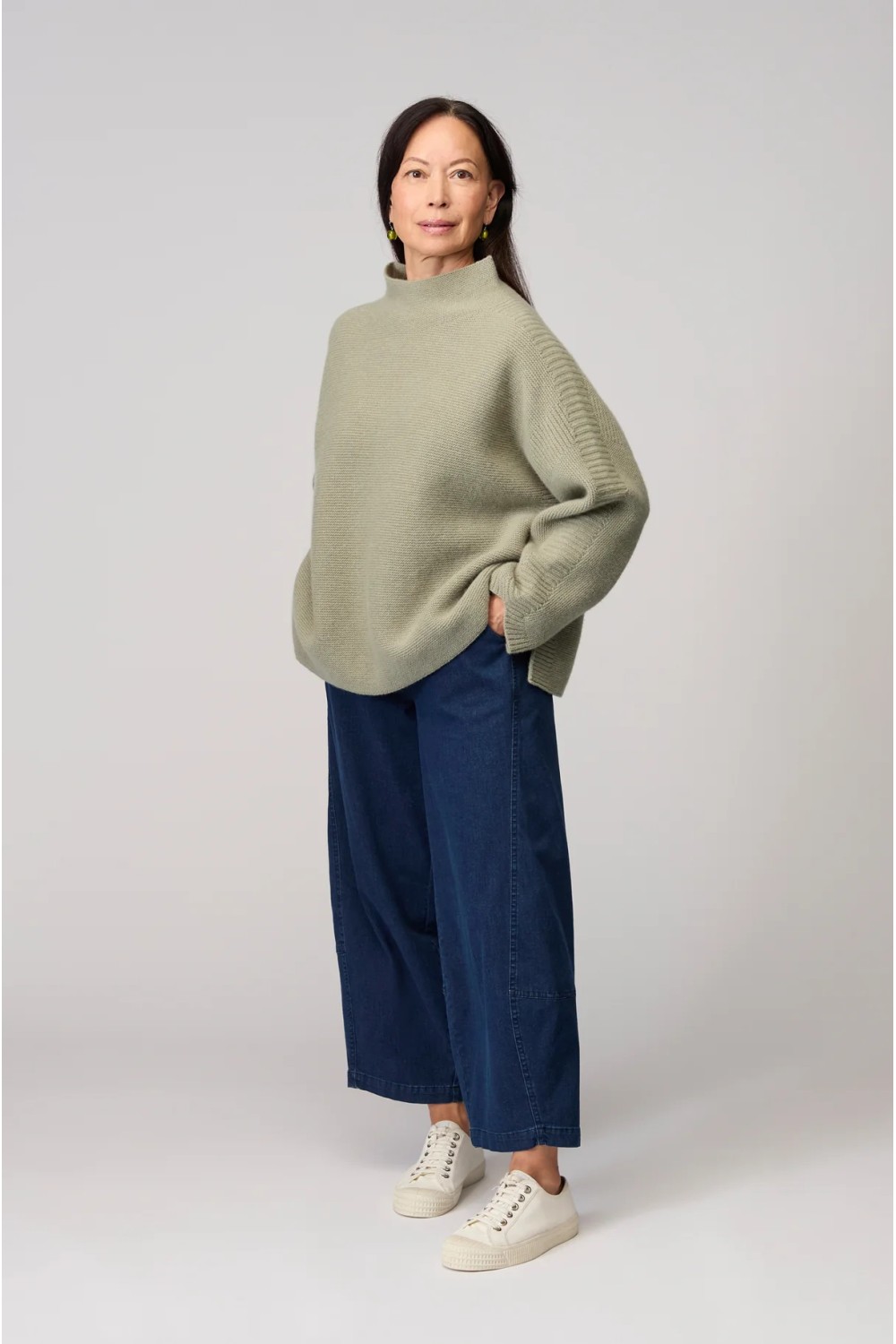 Sahara Merino Wool Stitch Detail Jumper Sage