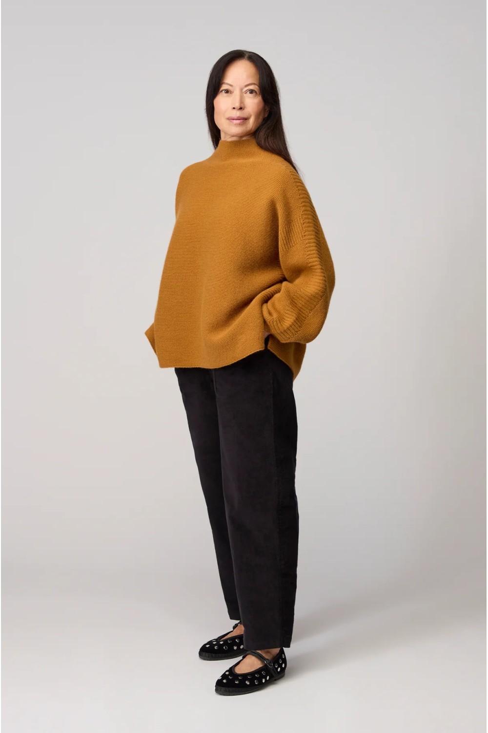 Sahara Merino Wool Stitch Detail Jumper Ochre
