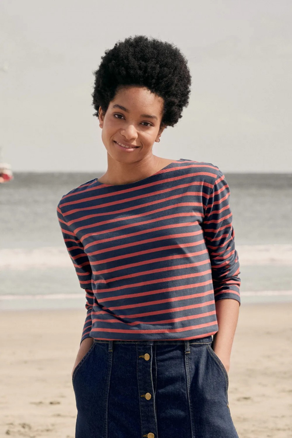 Seasalt Clothing Sailor Shirt Breton Magpie Dark Cinnamon