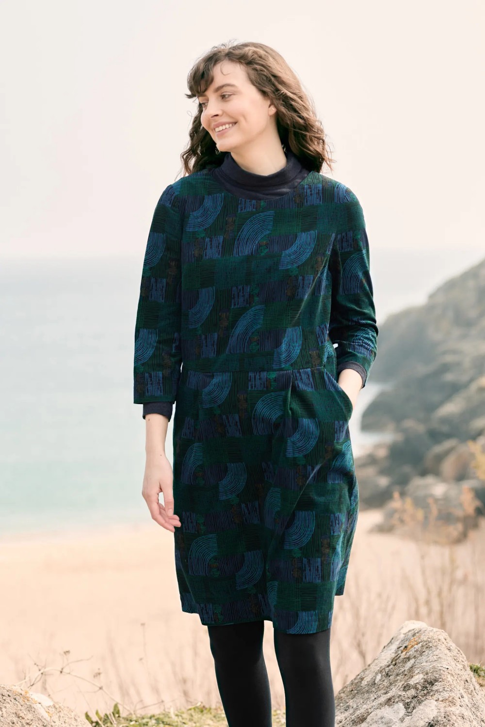 Seasalt Clothing High Key Needlecord Dress Hatched Landscape Black