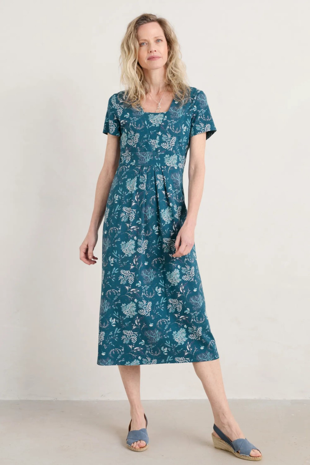 Seasalt Clothing Seed Packet Short Sleeve Midi Dress Drifting Seaweed Dark Eden